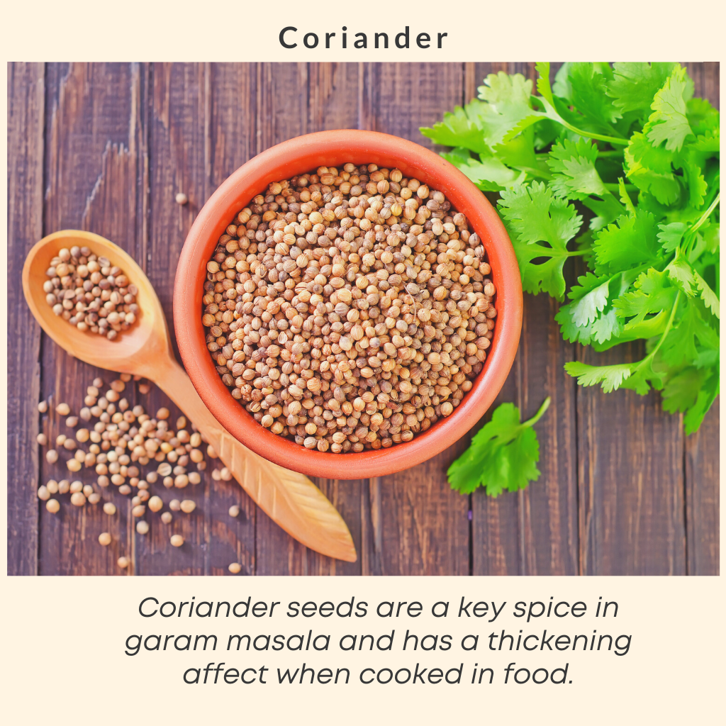 Coriander is a key ingredient in garam masala.