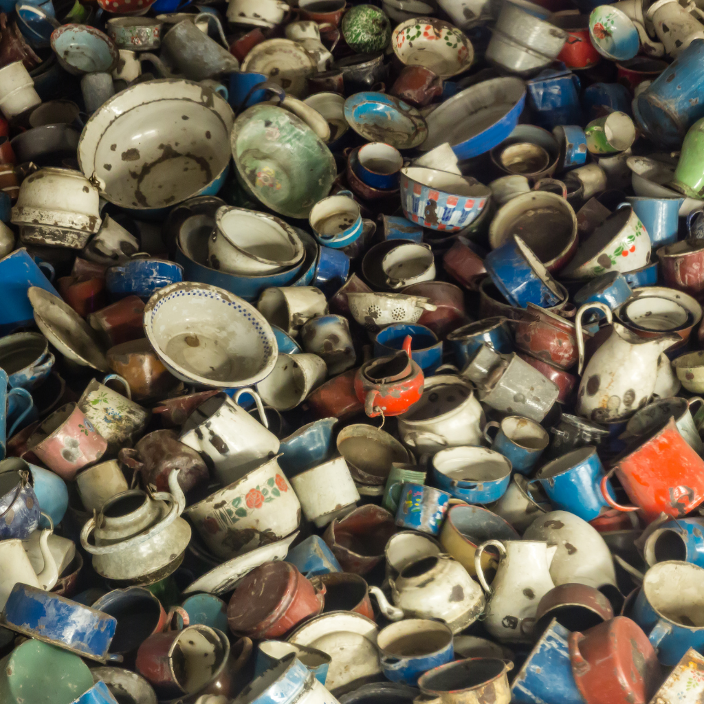 Over 12,000 kitchen pots and pans that prisoners traveling to Auschwitz brought with them were found after the Soviet army liberated the camp in January 1945.